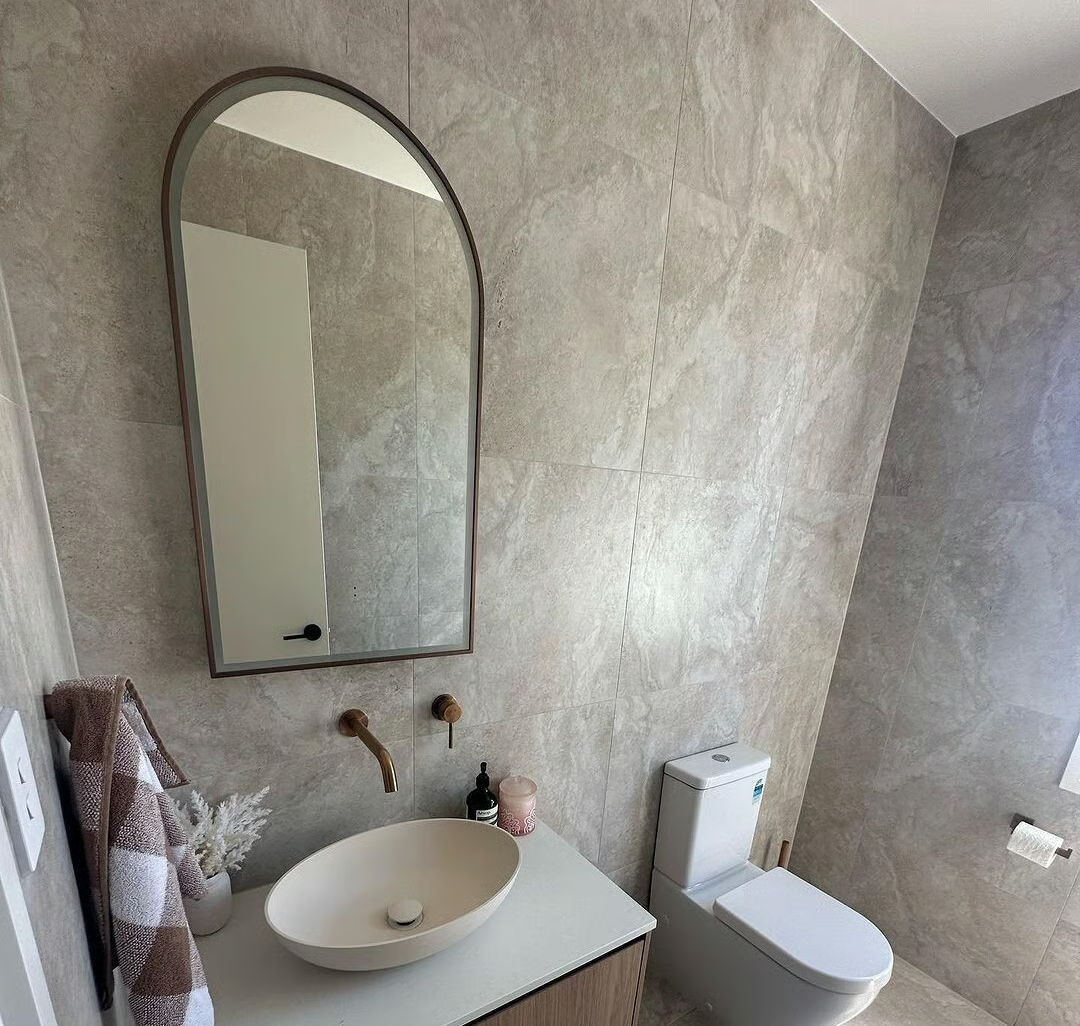 Modern residential bathroom and plumbing installation.