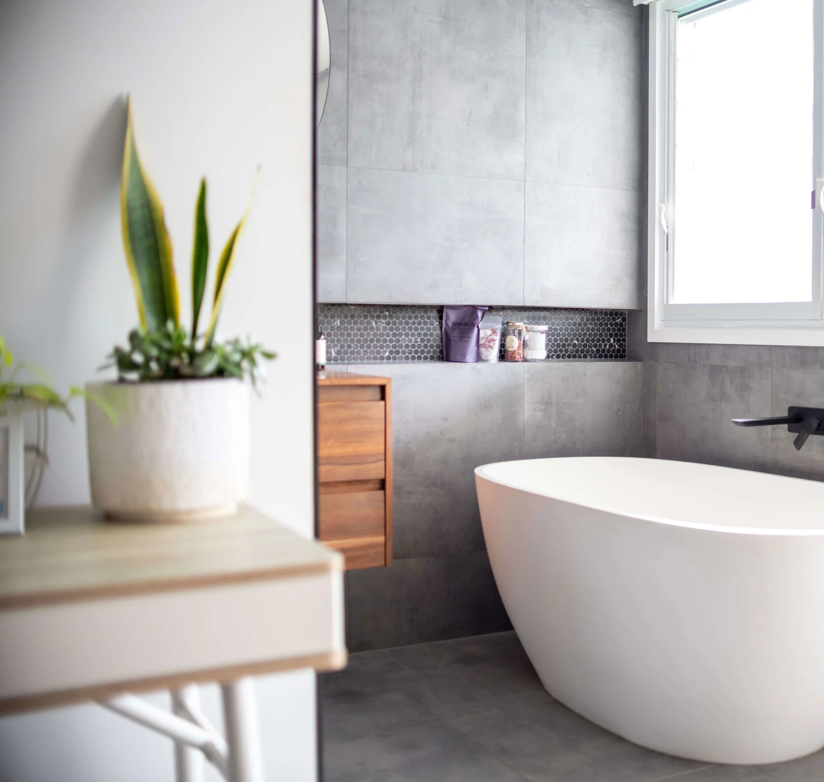 Modern residential bathroom and plumbing installation.